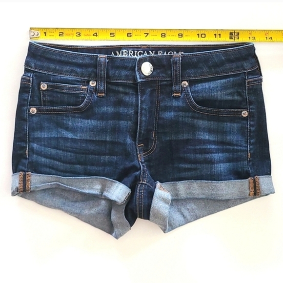American Eagle Outfitters Super Stretch Shortie Shorts Dark Blue Denim Size 2 - Picture 10 of 12